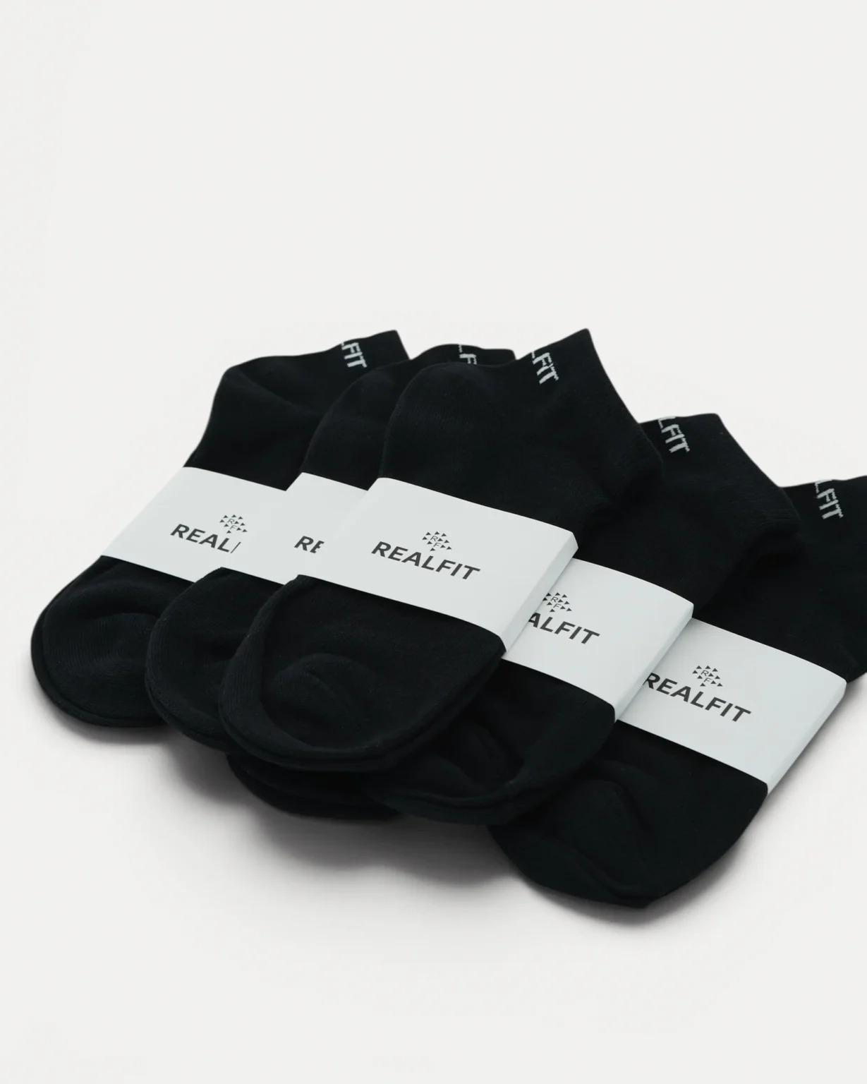 Realfit Ankle Socks 6 Pack in Midnight Black with retail packaging