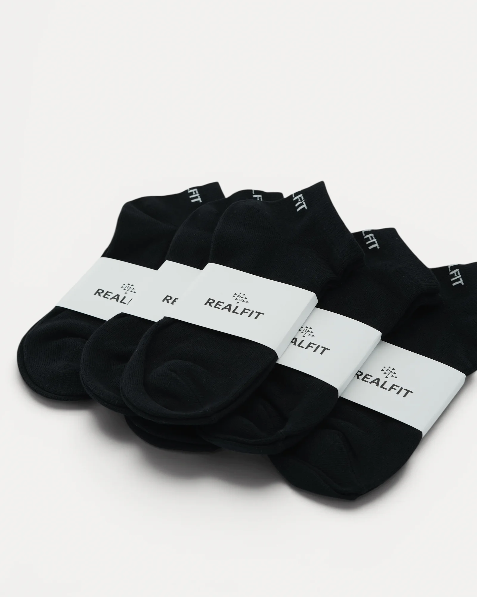 Realfit Ankle Socks 6 Pack in Midnight Black with retail packaging