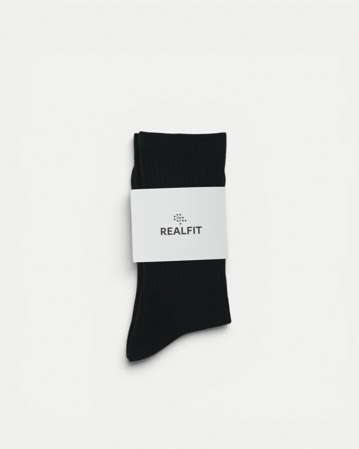 Realfit Crew Socks in Midnight Black with retail packaging