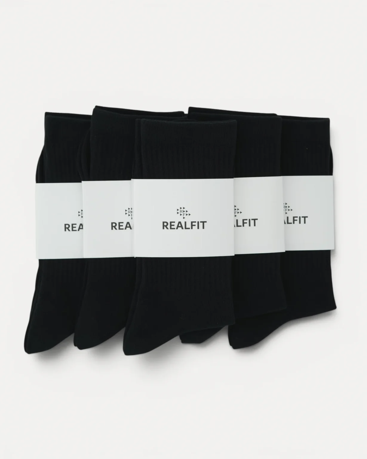 Realfit Crew Socks 6 Pack in Midnight Black with retail packaging