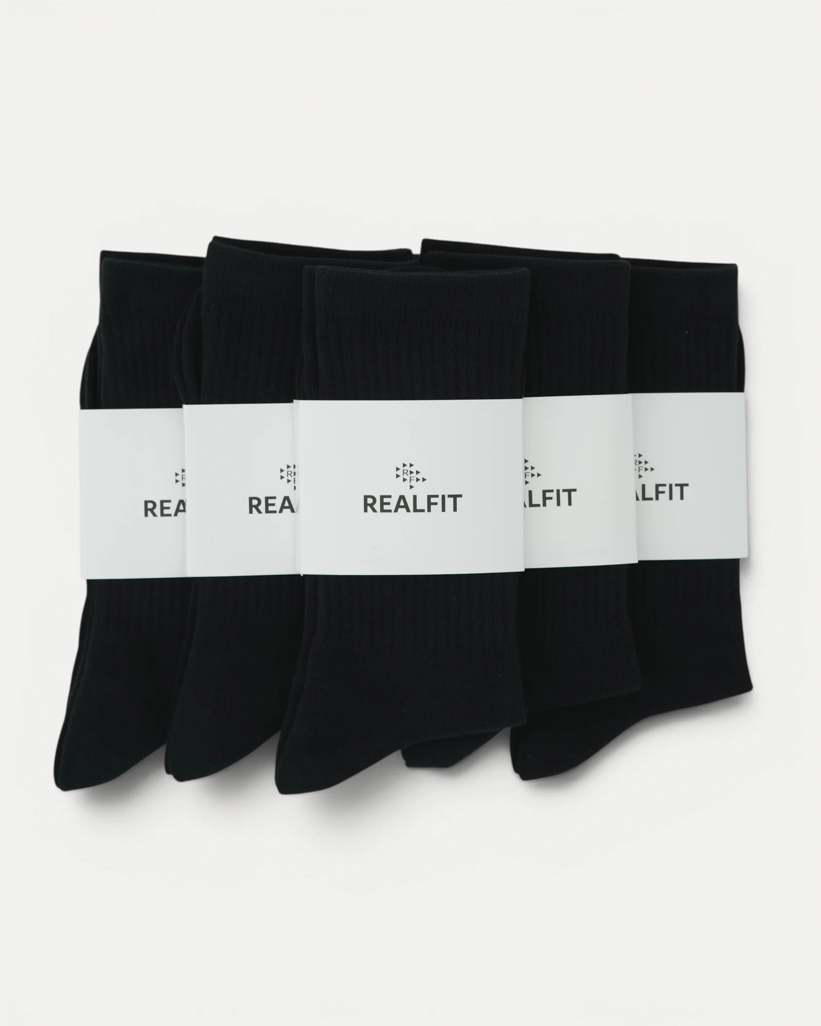 Realfit Crew Socks 6 Pack in Midnight Black with retail packaging