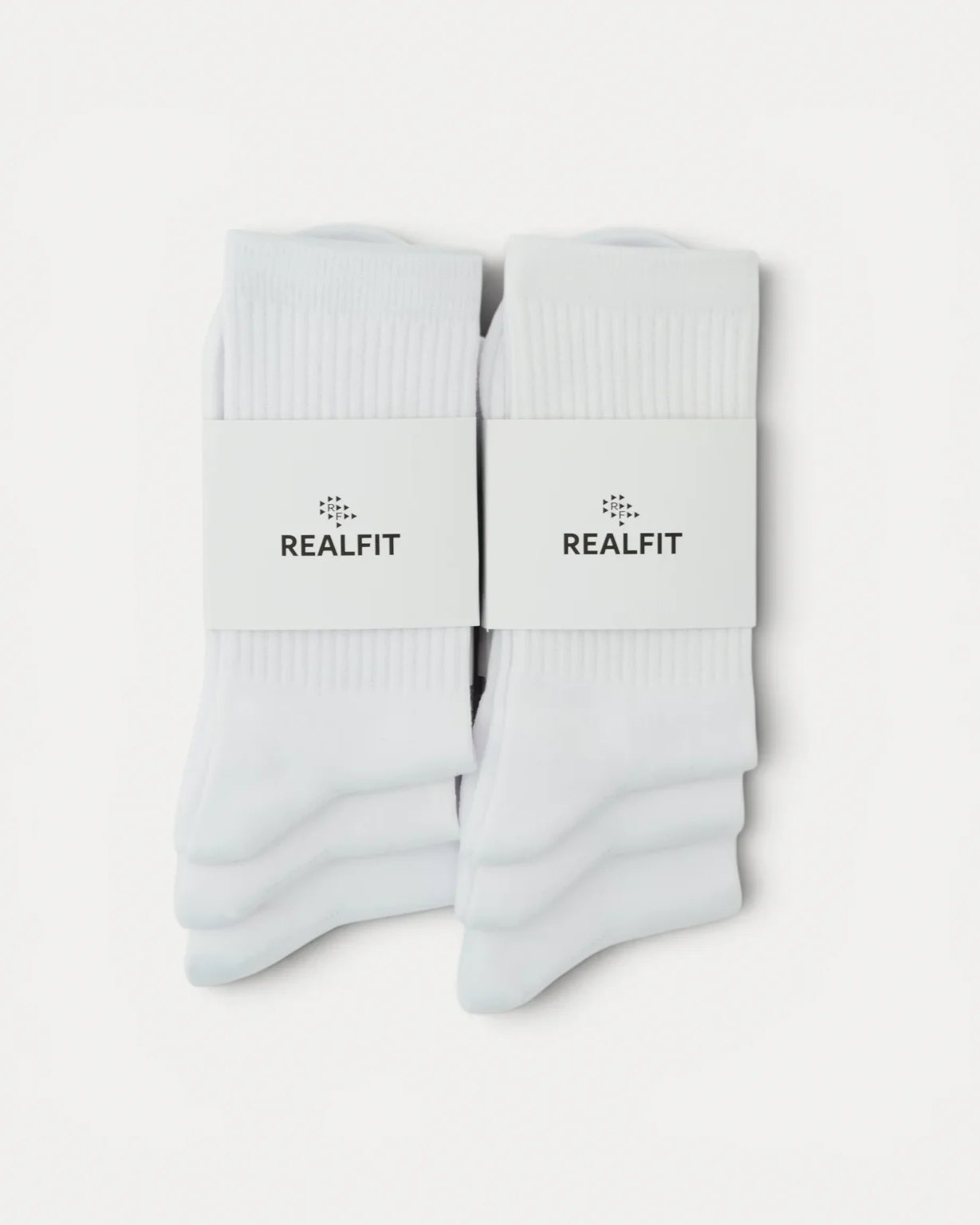 Realfit Crew Socks 6 Pack in Optic White with retail packaging