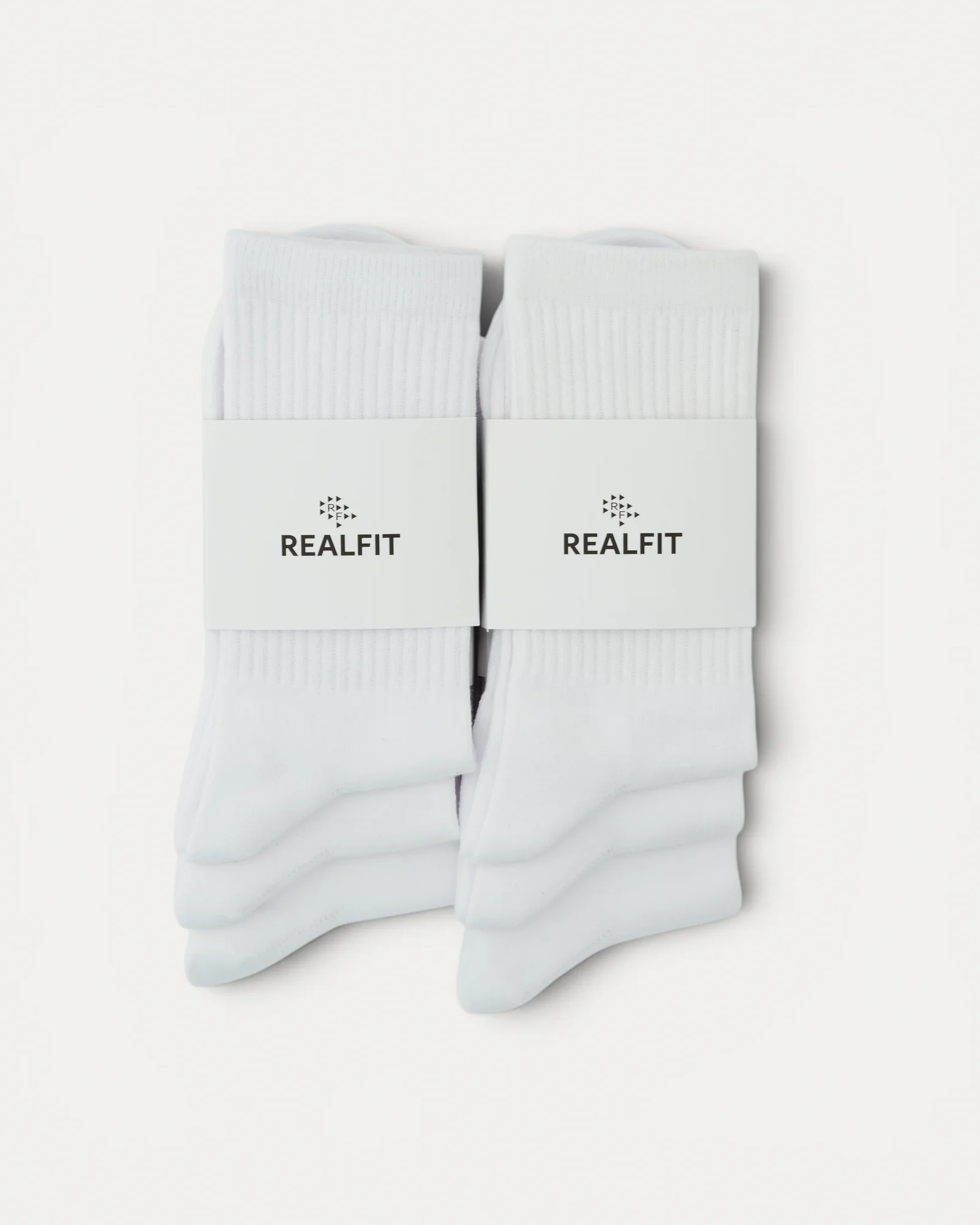 Realfit Crew Socks 6 Pack in Optic White with retail packaging