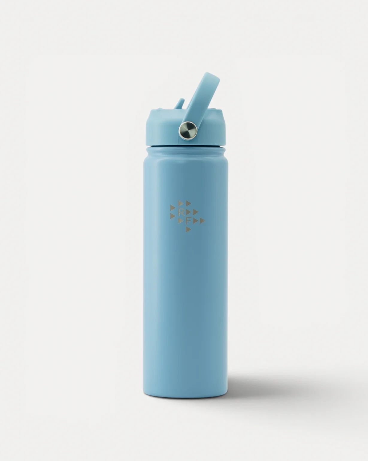 Realfit Stainless Steel Water Bottle in Glacier Blue with carry handle and flip straw lid