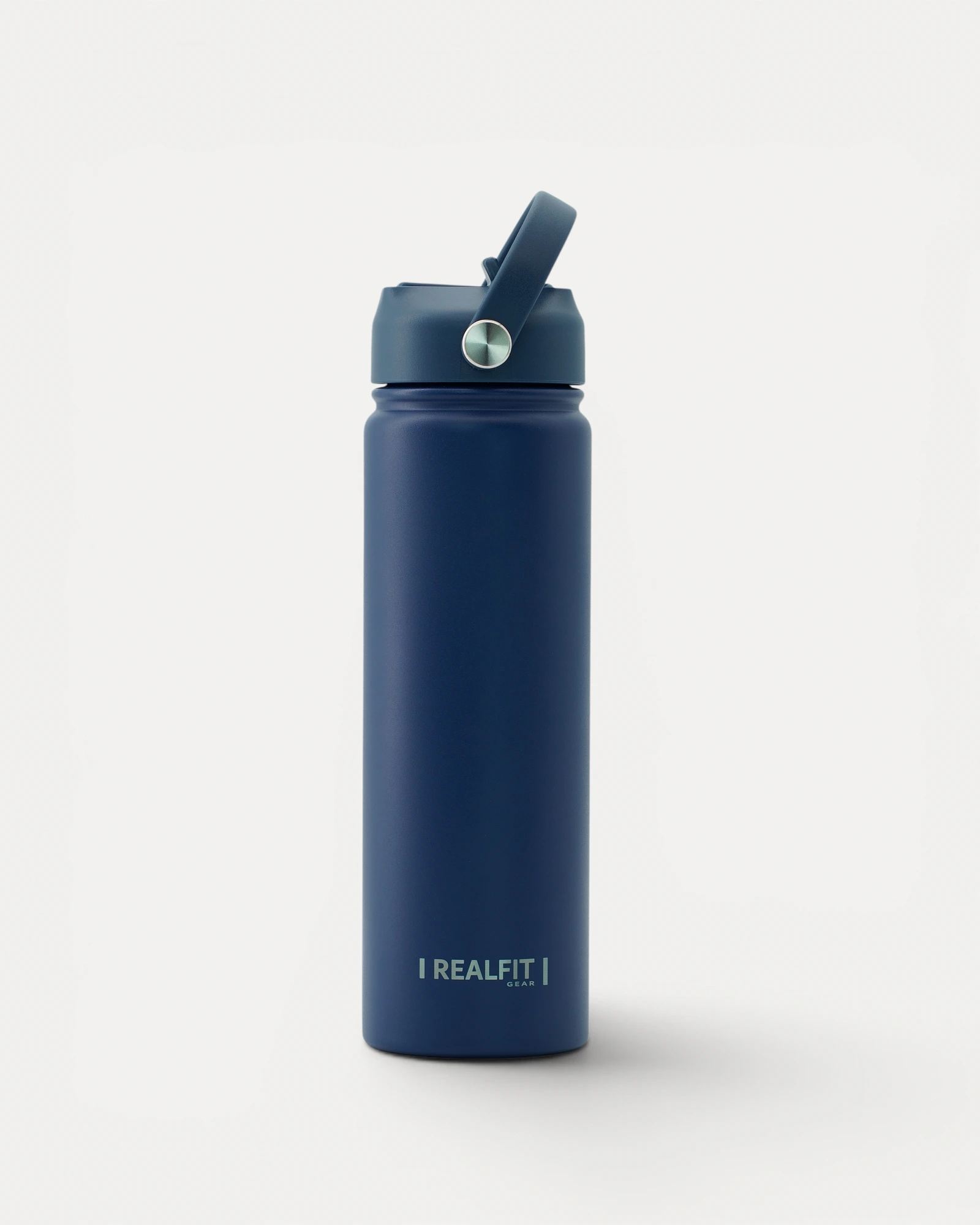 Rear view of Realfit Midnight Navy stainless steel water bottle