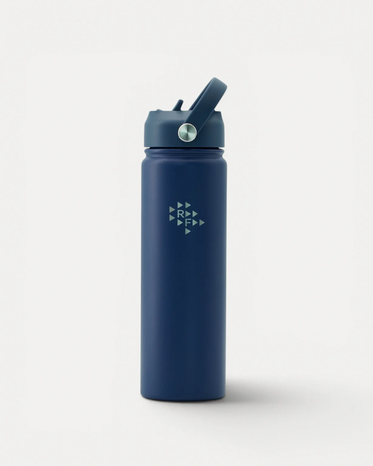 Realfit Stainless Steel Water Bottle in Midnight Navy with carry handle and flip straw lid