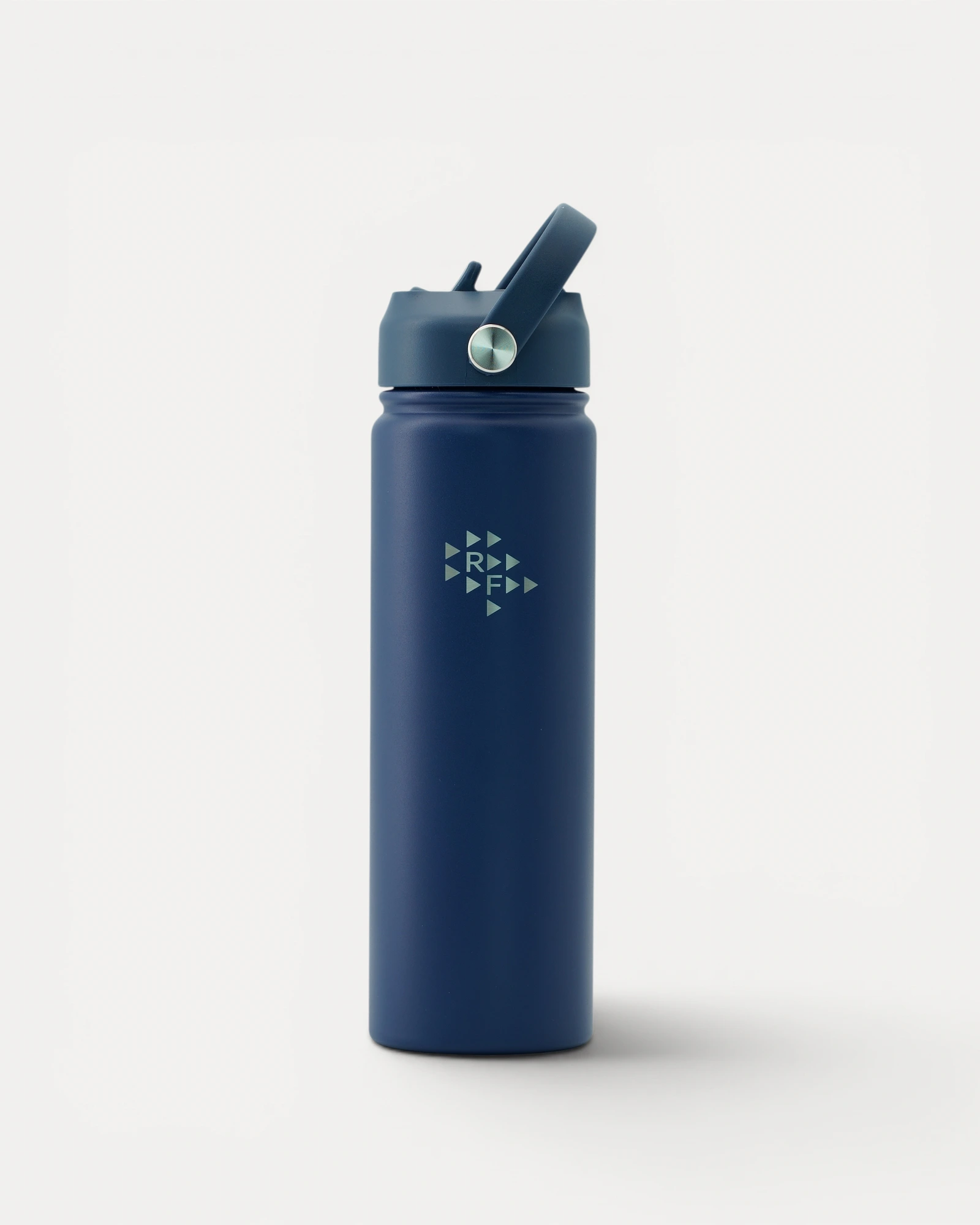 Realfit Stainless Steel Water Bottle in Midnight Navy with carry handle and flip straw lid