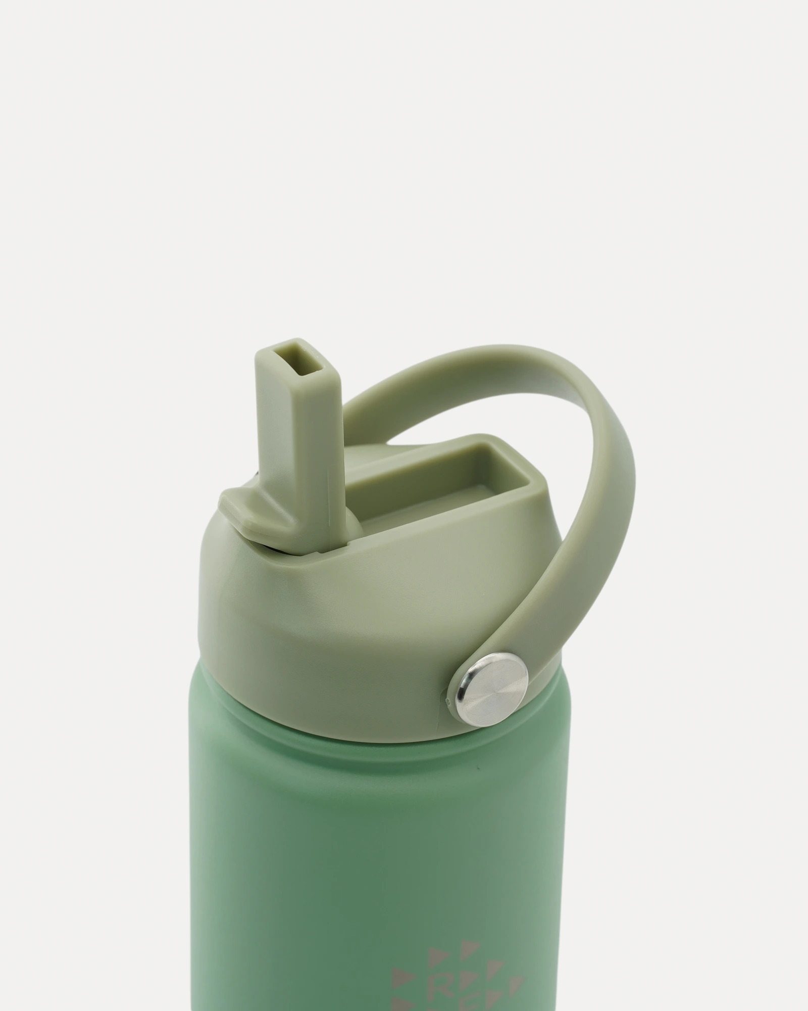 Realfit Soft Mint water bottle with flip straw lid open