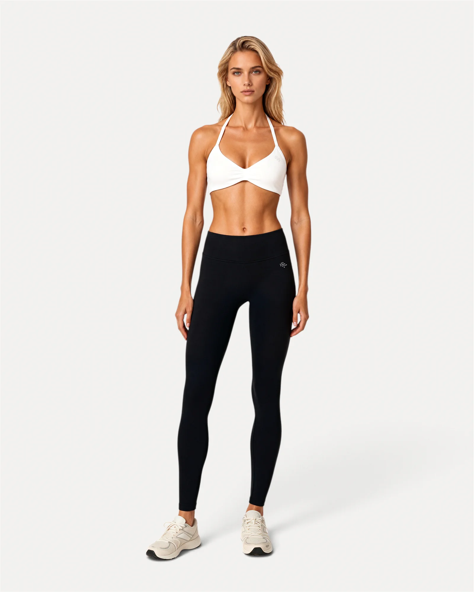 Front lifestyle view of midnight black Realfit core leggings for women