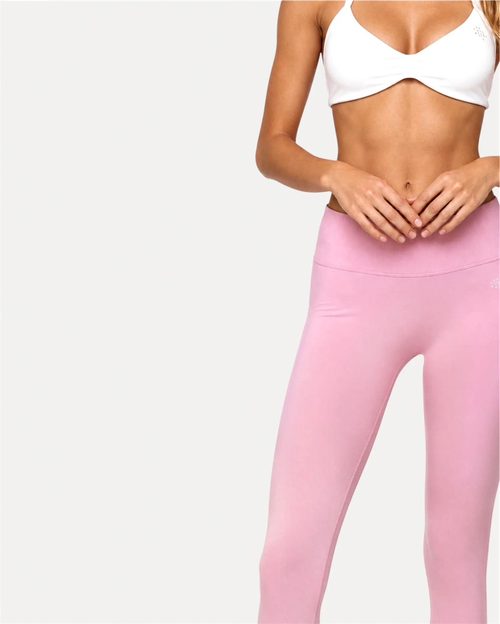 Front mid view of soft pink Realfit core leggings for women