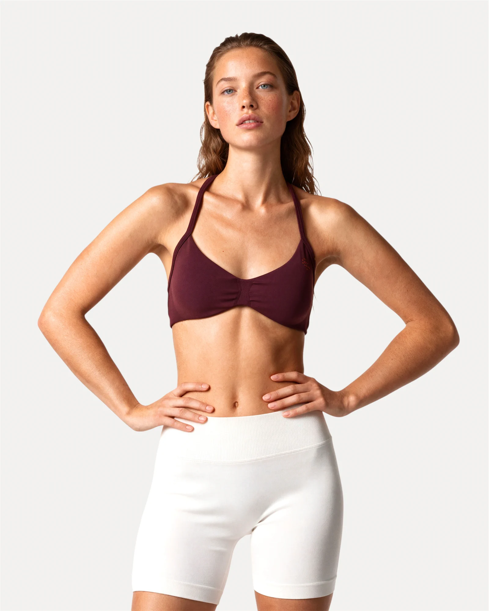 Front view of mulberry Realfit ruched bra for women