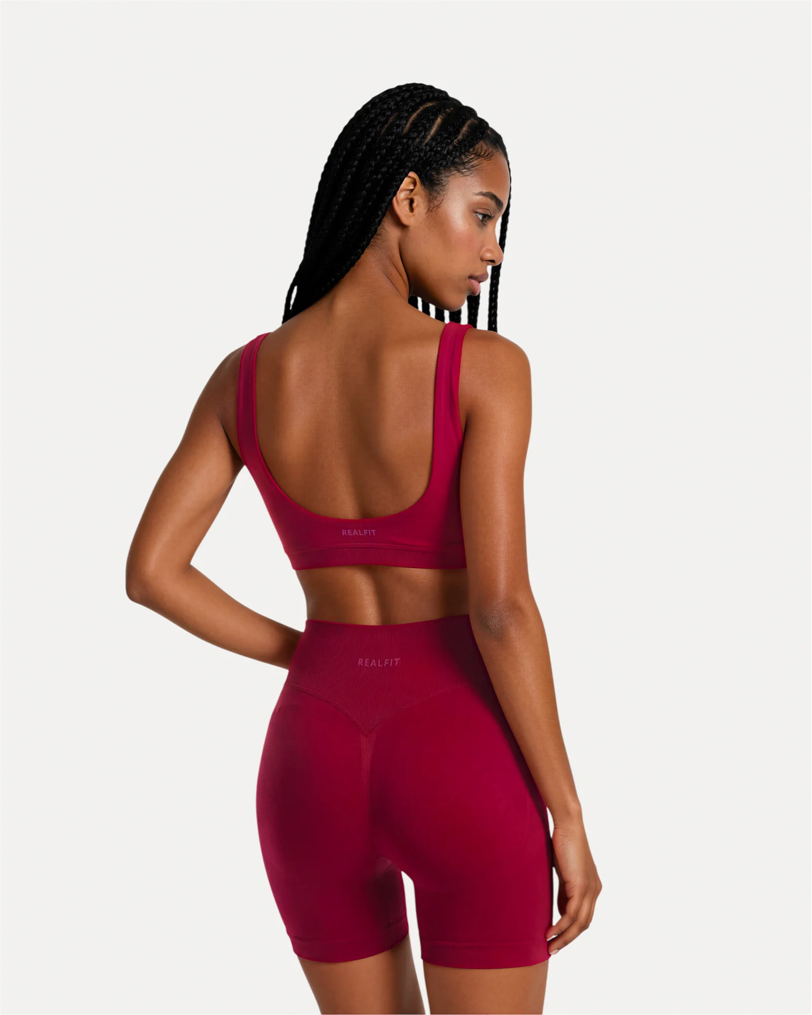 Back view of crimson Realfit scoop bra for women