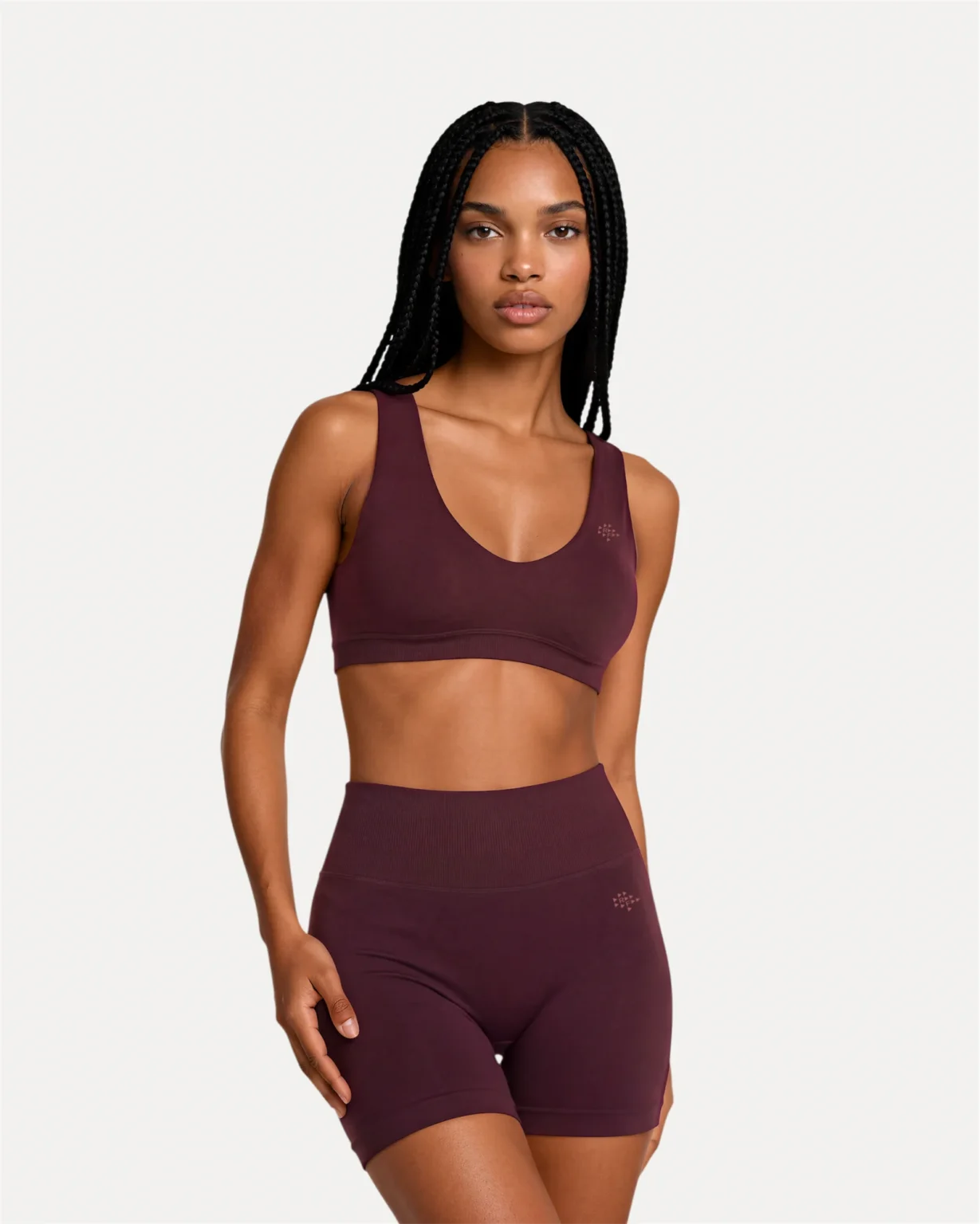 Front view of mulberry Realfit core shorts for women