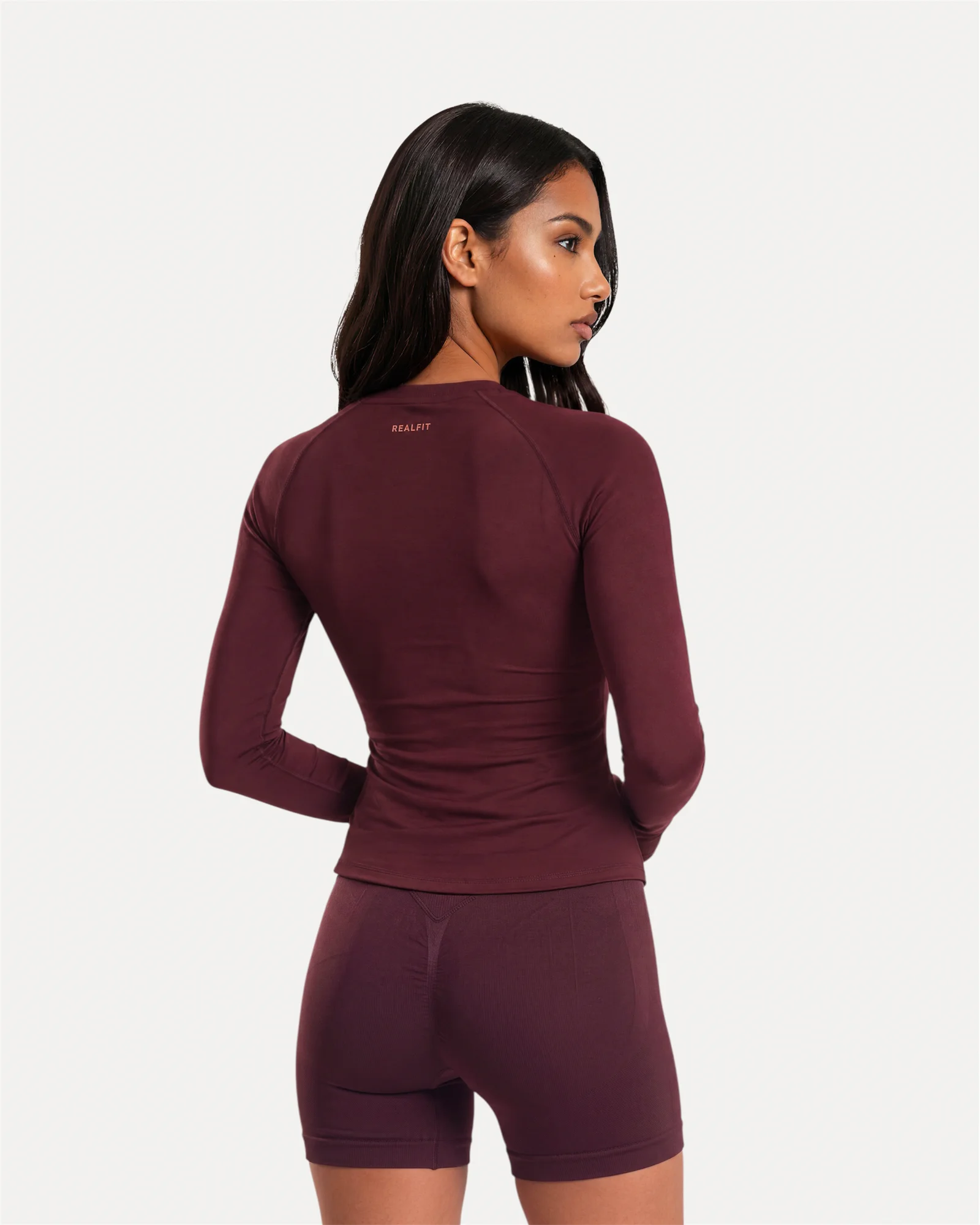 Back view of mulberry Realfit long sleeve top for women
