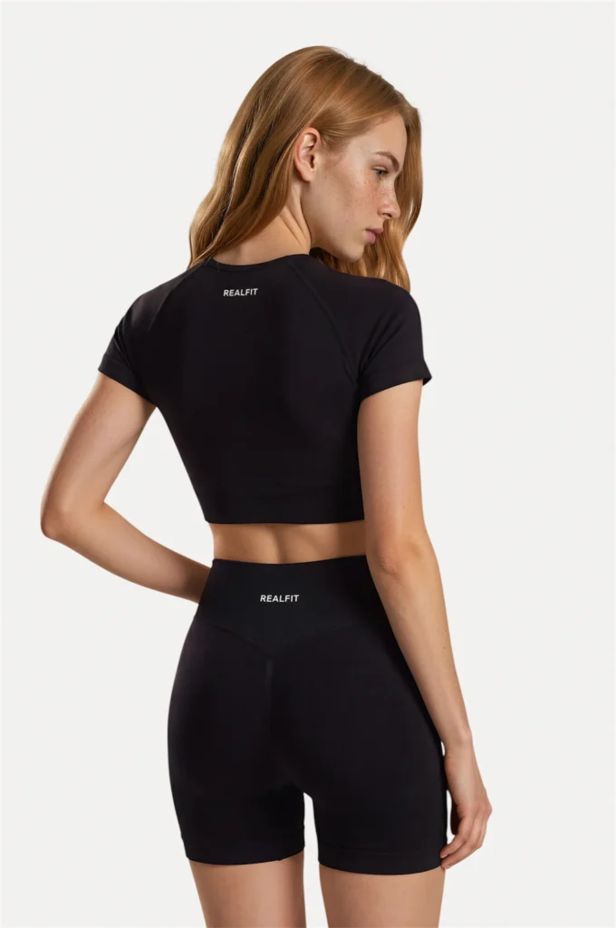 Realfit Short Sleeve Crop Top in Black - Back View