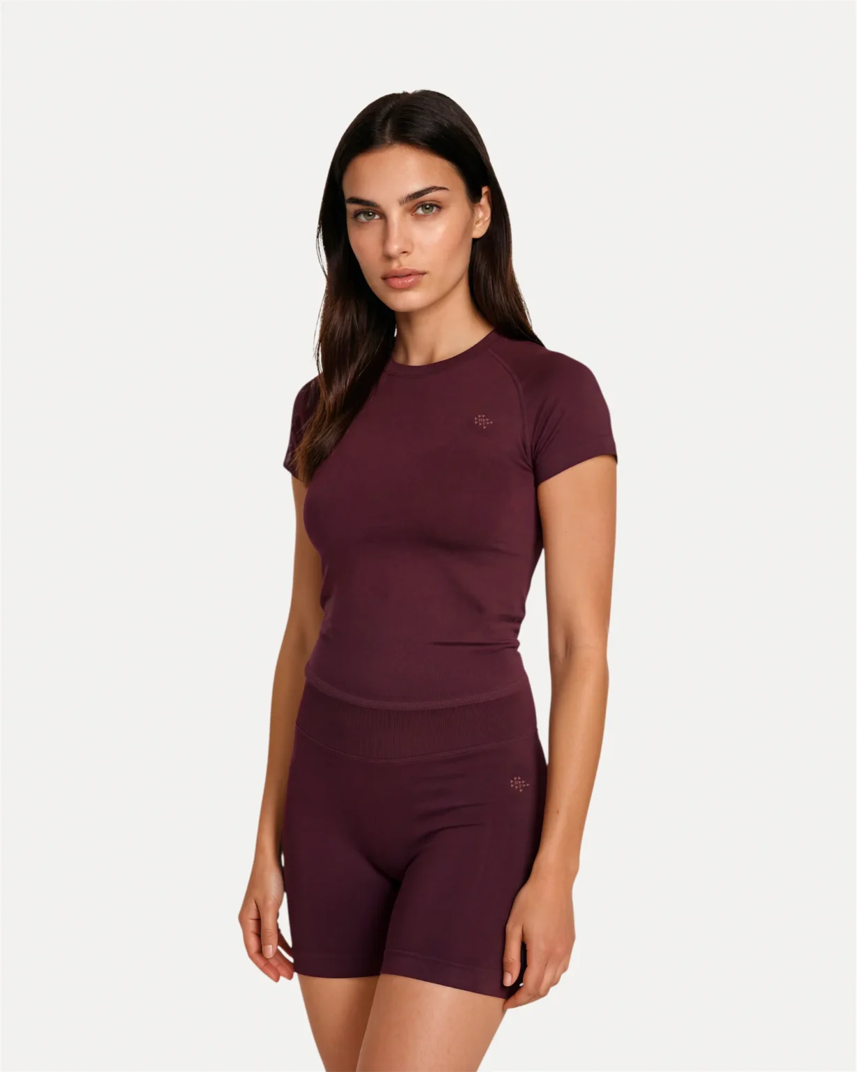 Front view of mulberry Realfit short-sleeve top for women