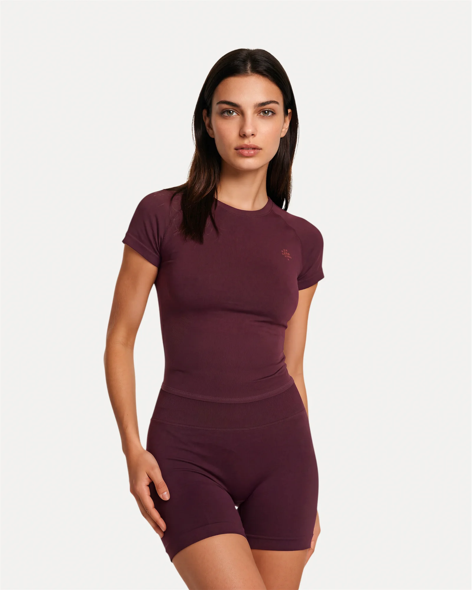 Front view of mulberry Realfit short-sleeve top for women