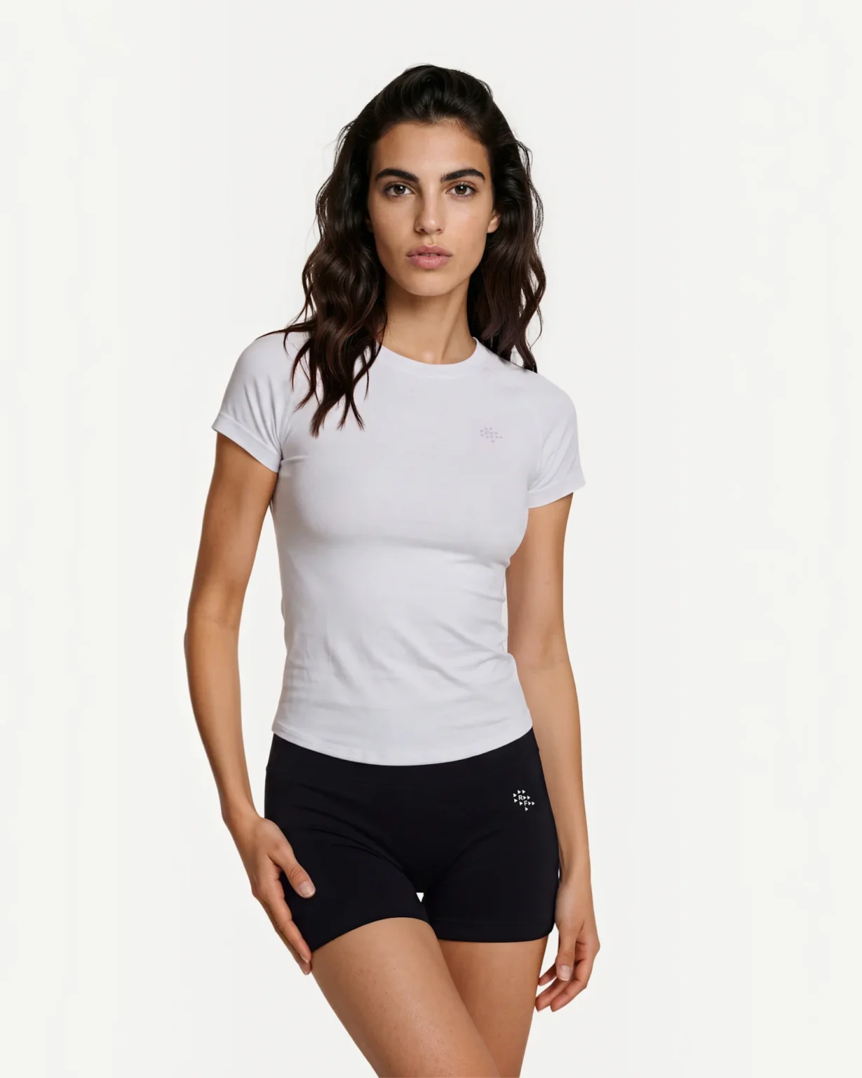 Front view of white Realfit short-sleeve top for women
